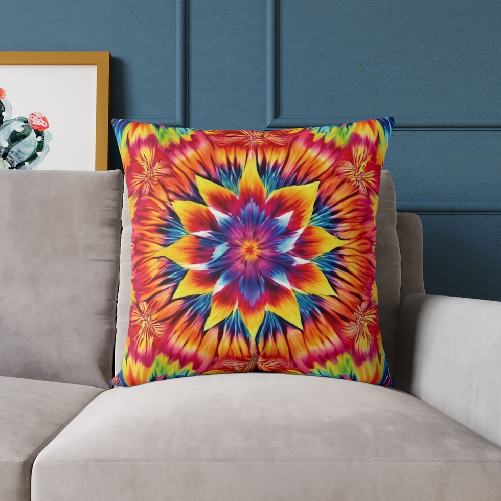 Thumbnail: Vibrant mandala tie-dye cushion on sofa