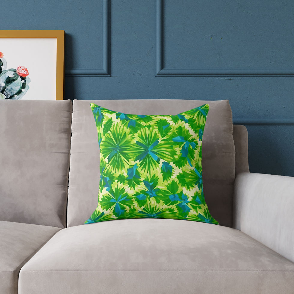 Green floral pillow on couch