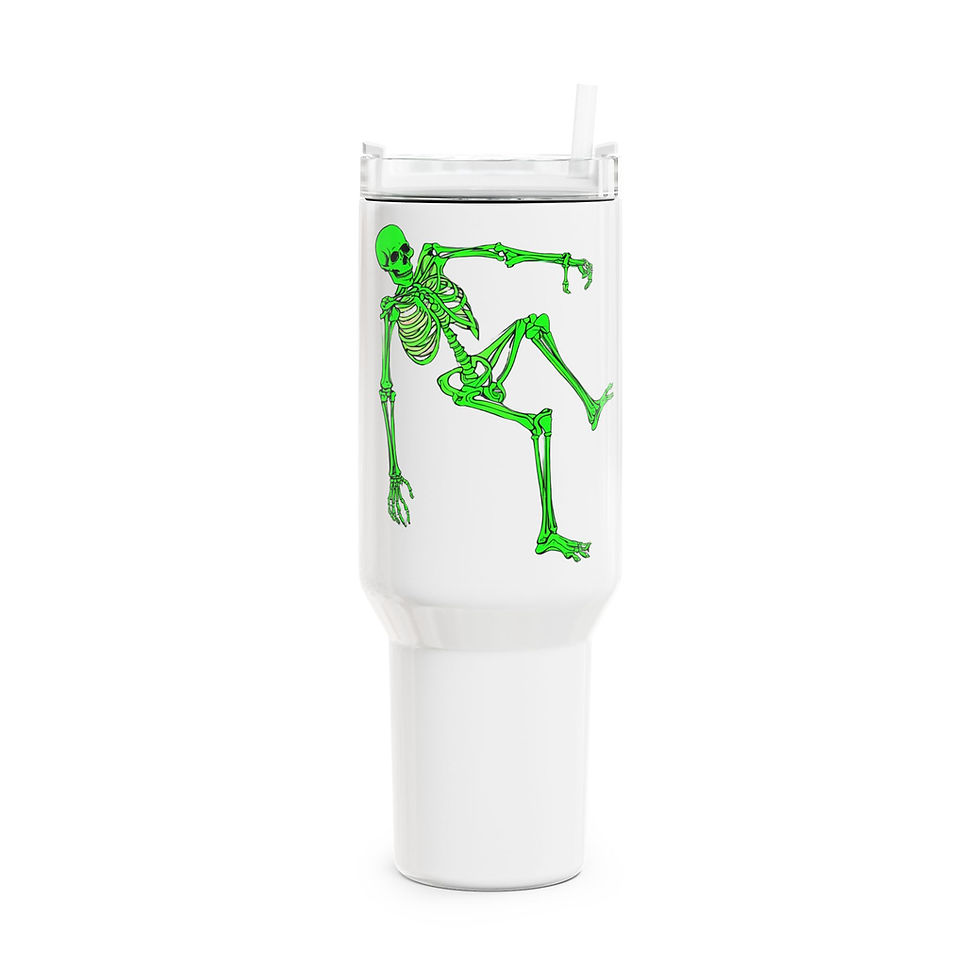 Green skeleton tumbler with straw