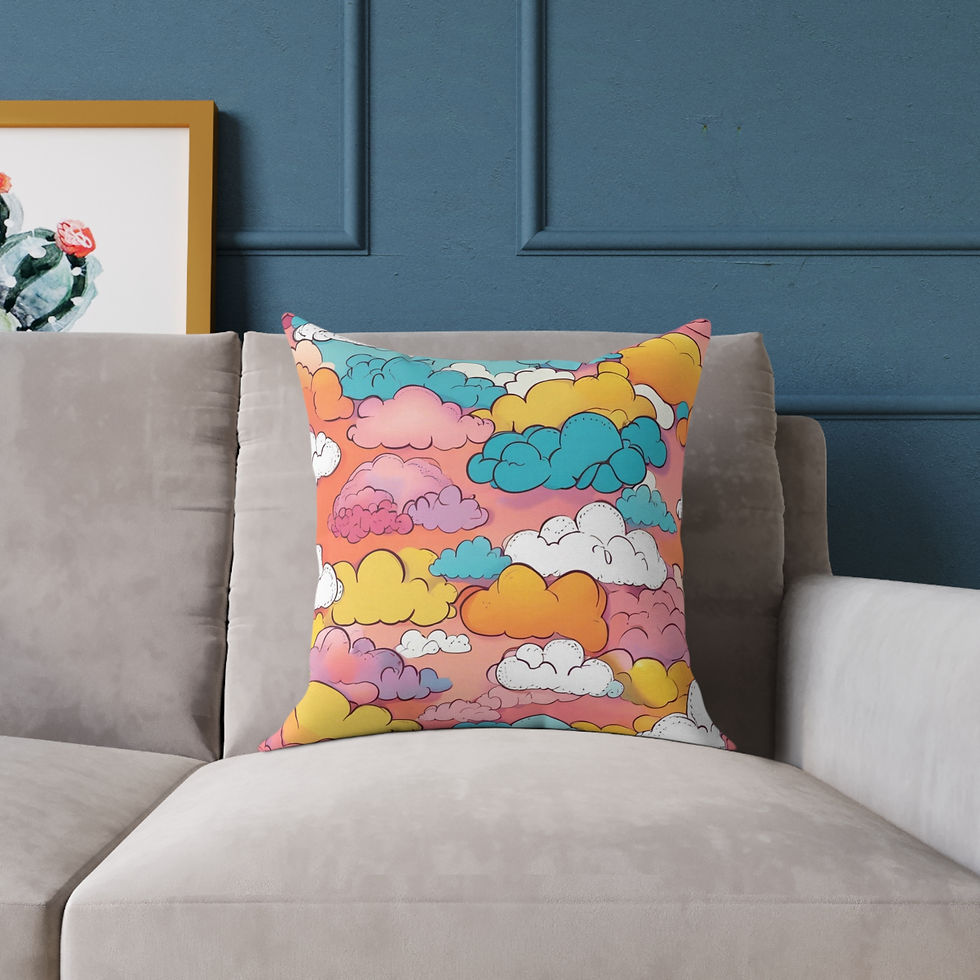 Thumbnail: Colorful cloud print cushion on sofa