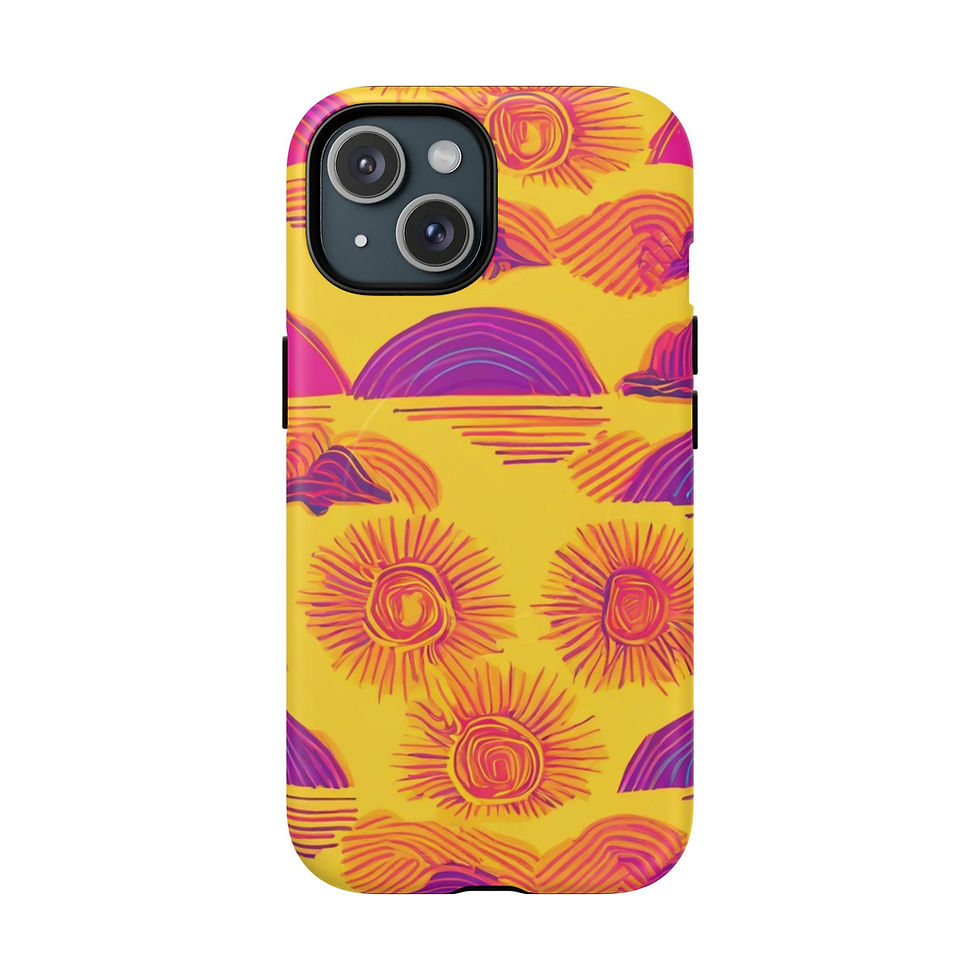 Yellow phone case with sun and wave design