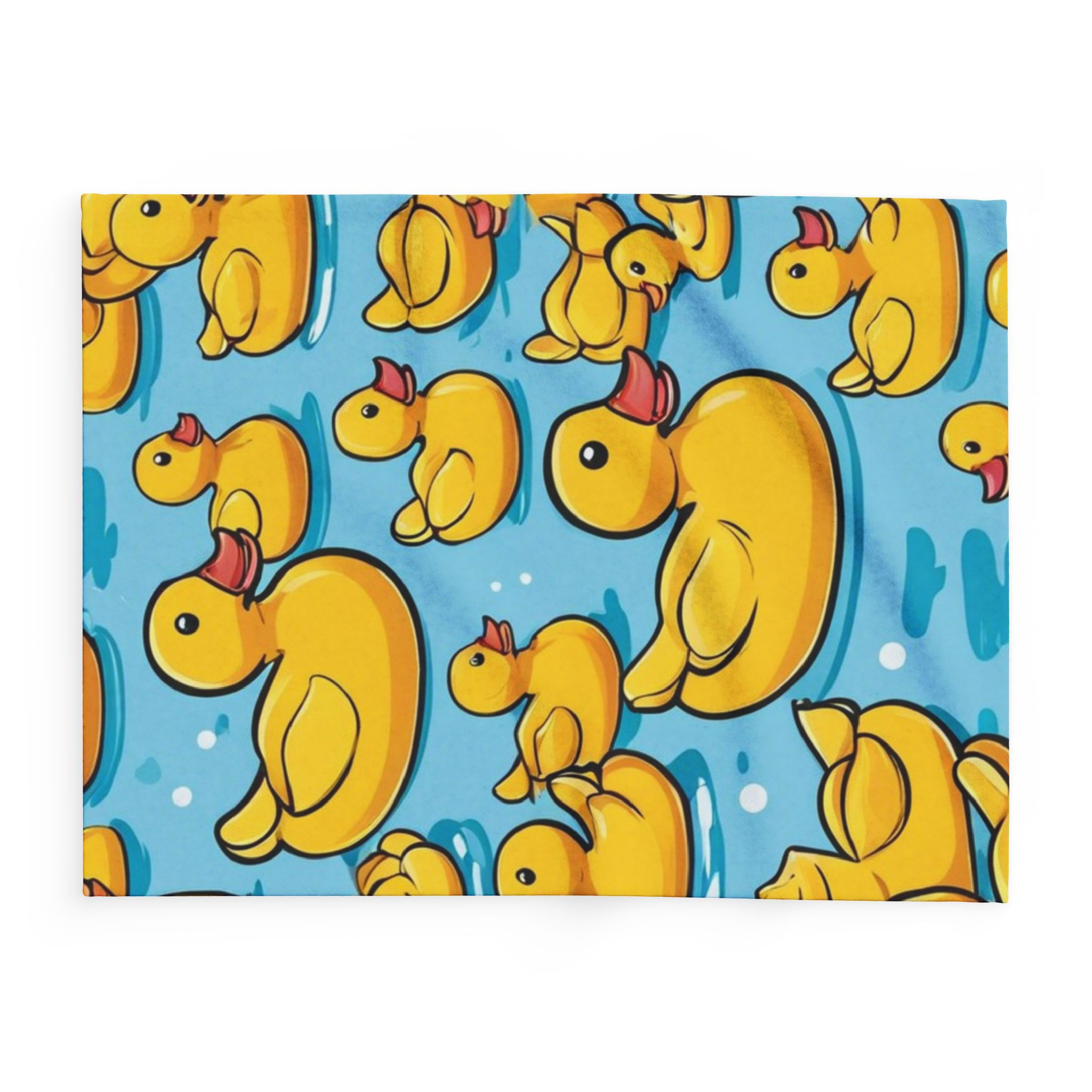 Cute yellow rubber ducks on blue