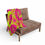 Thumbnail: Lime and pink patterned throw draped on brown sofa