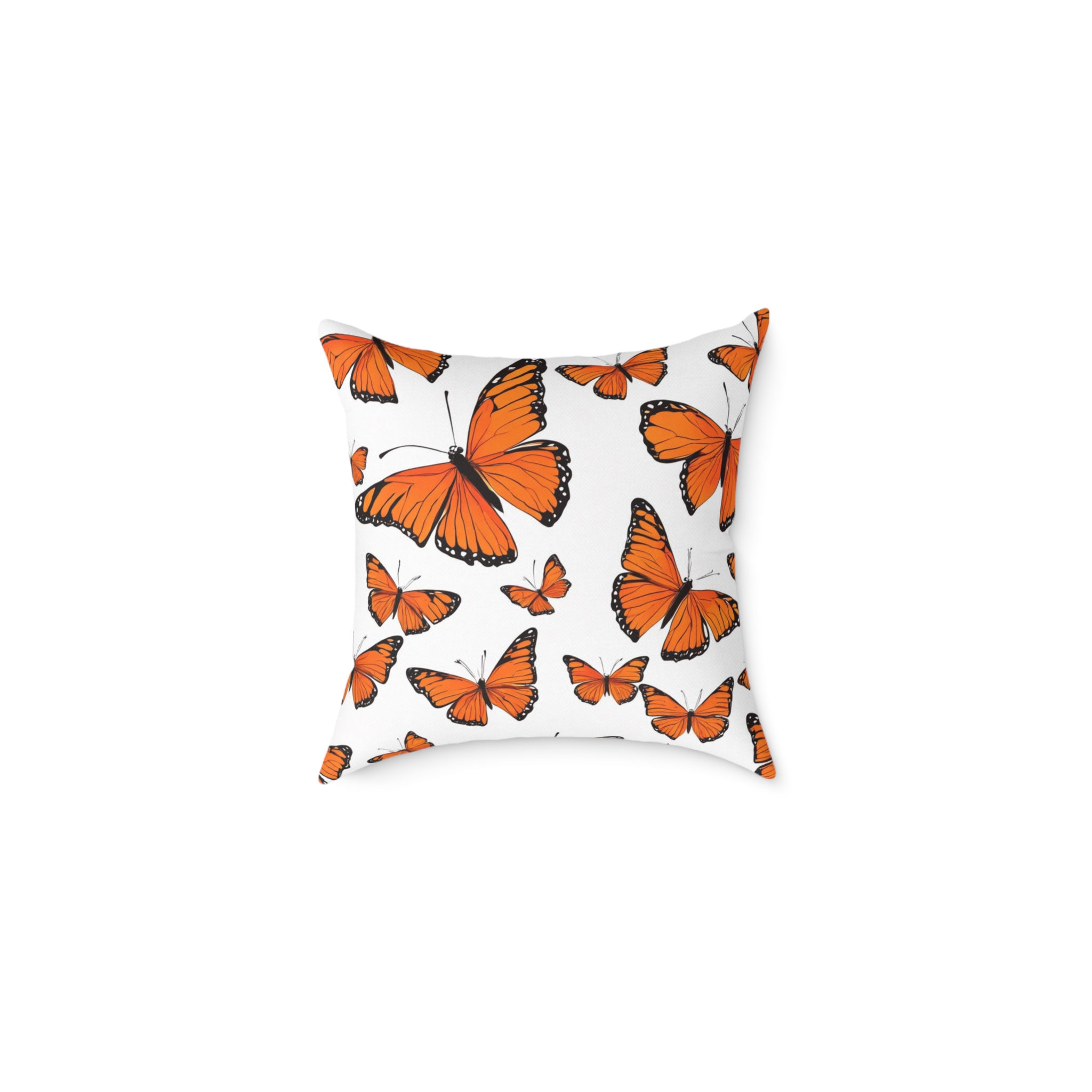 Orange butterfly patterned square throw pillow