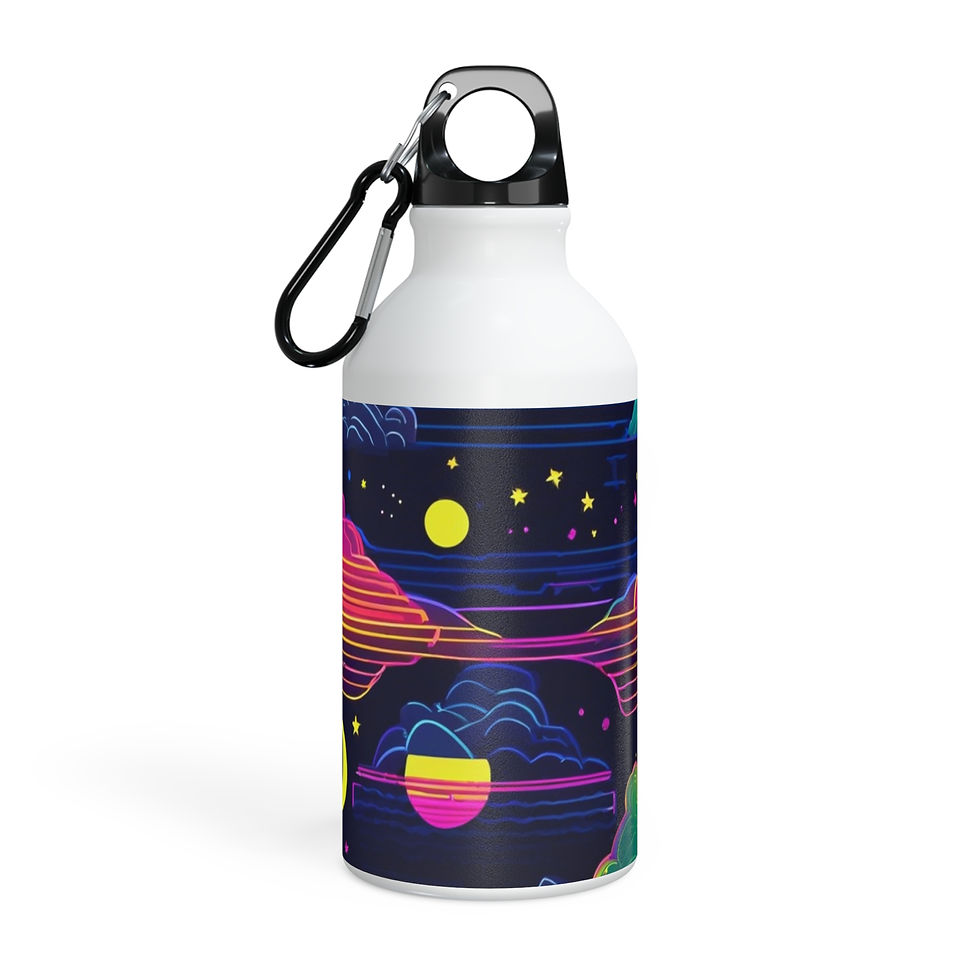 White aluminum water bottle with retro sunset design