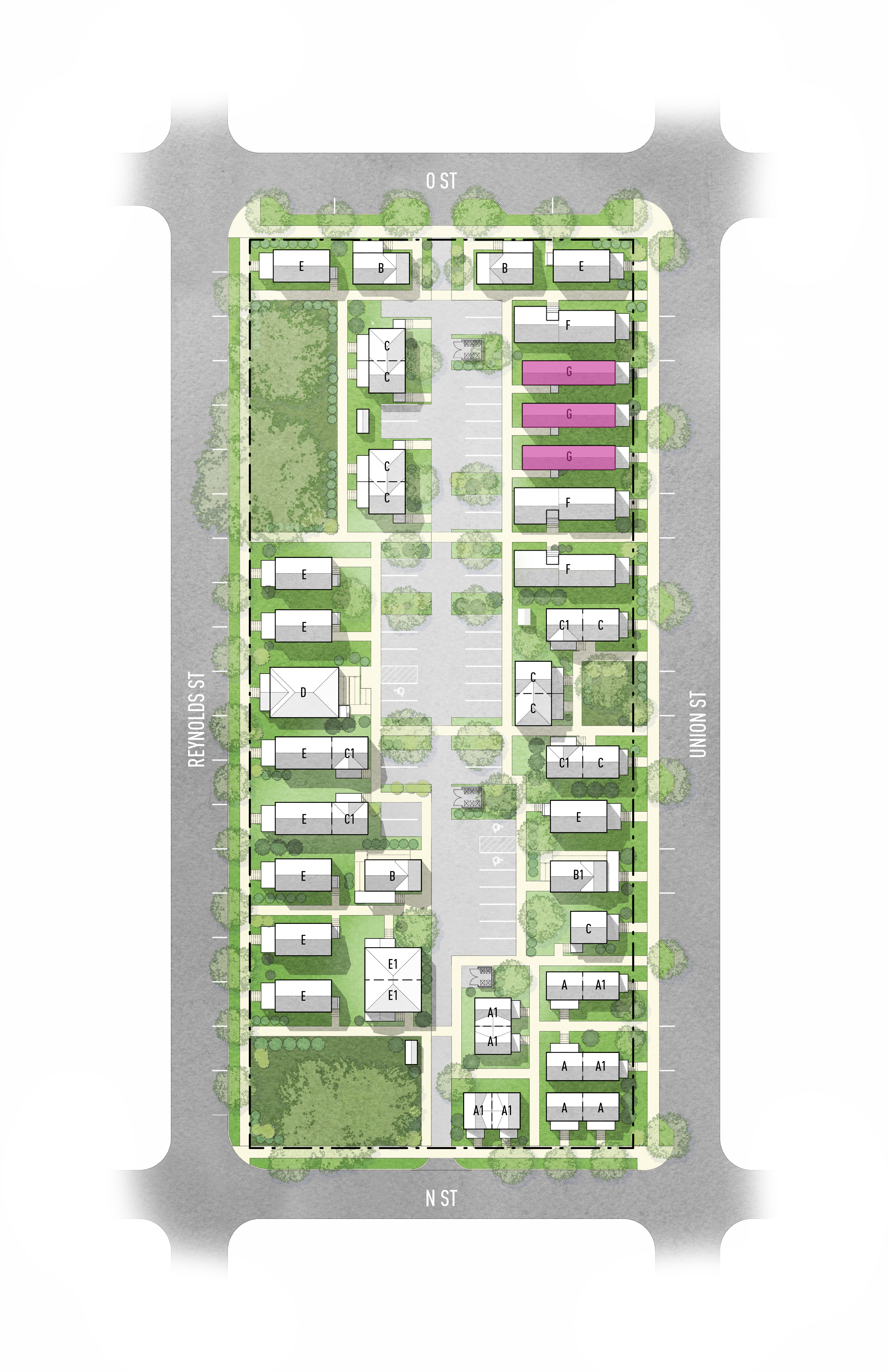 2024_06_18 Brunswick Cottages - Illustrative Site Plan- COLORED UNITS G.jpg