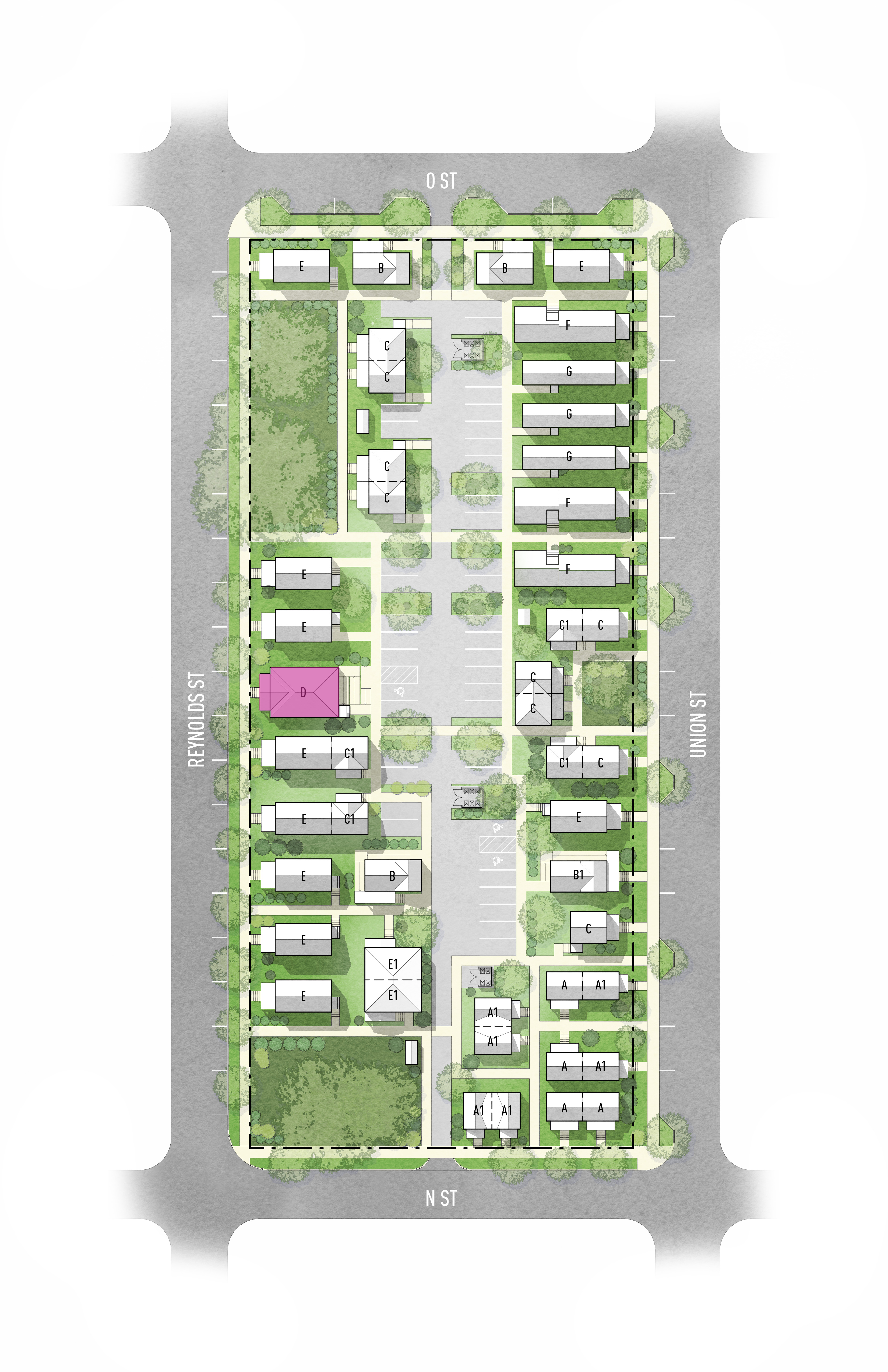 2024_06_18 Brunswick Cottages - Illustrative Site Plan- COLORED UNITS D.jpg