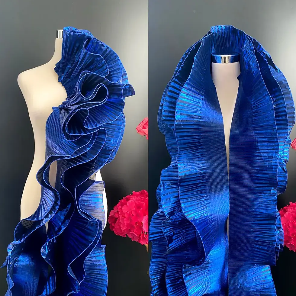 Thumbnail: 1/2Yards Metallic Lustrous Ruffle Pleat Trims Crinkle Organza Lace Fabric for