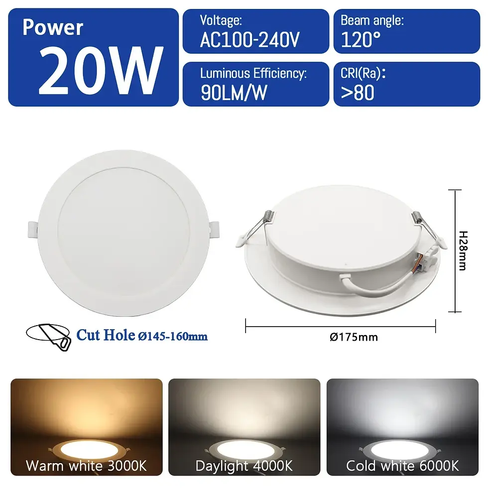 Miniatura: 1-10pcs 3 4 5 6 8 Inch LED Round Panel Downlight Lamp 24W 20W 6W AC100-240V 