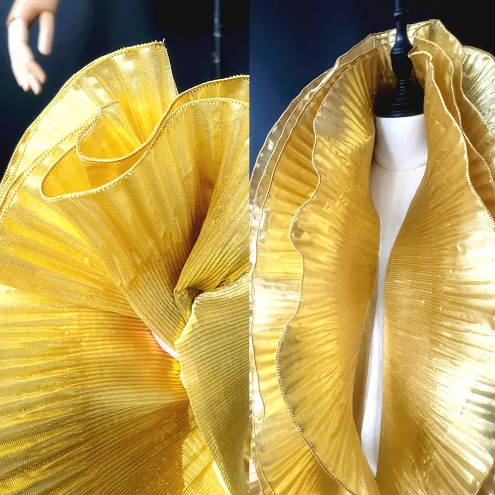 Thumbnail: 1/2Yards Metallic Lustrous Ruffle Pleat Trims Crinkle Organza Lace Fabric for