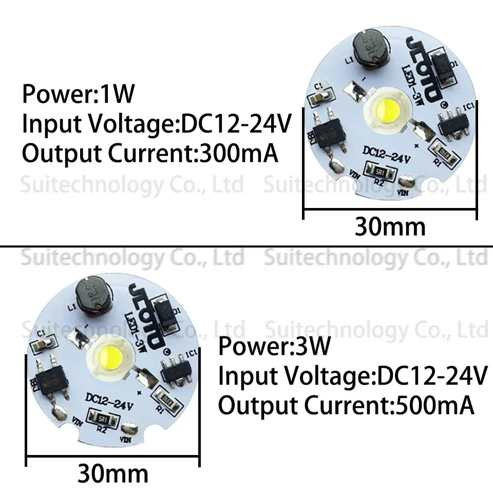 Thumbnail: 1W 3W LED Bead Light Plate DC3-5V/6-12V/12-24V Drive Free Light Chip Battery