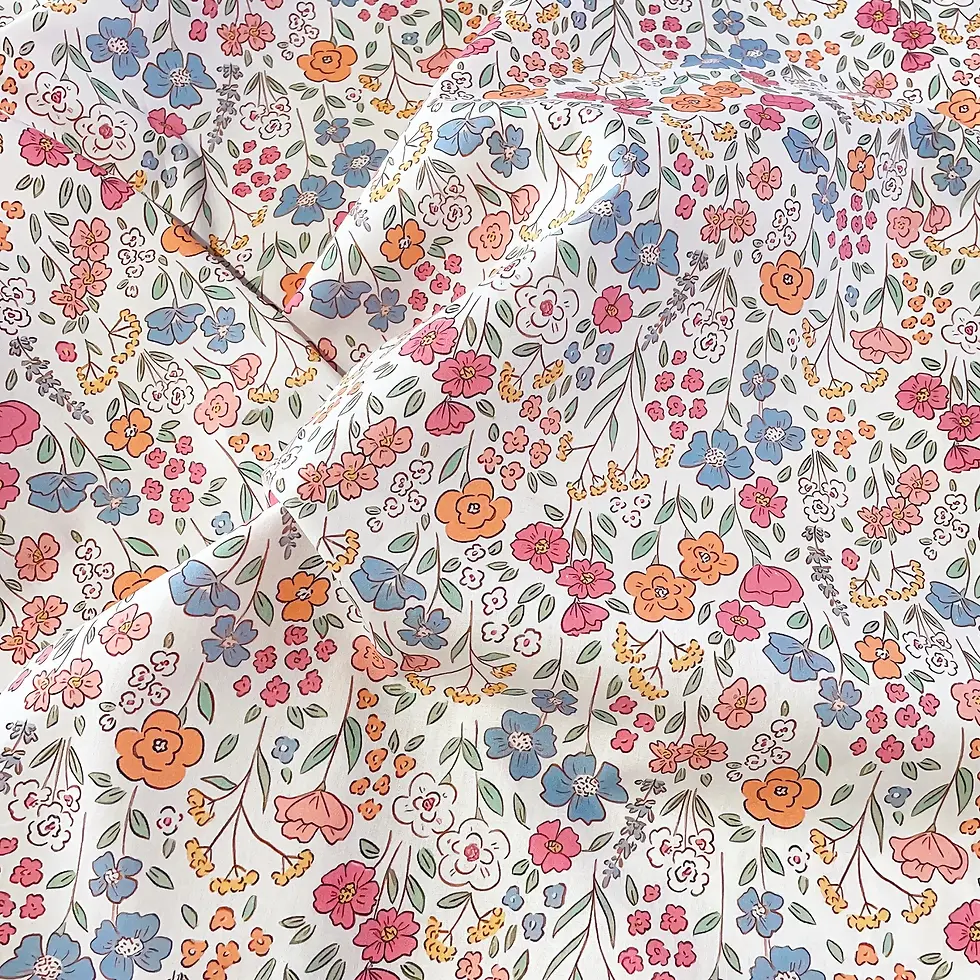 Thumbnail: 0.5m/1m/2mVintage Style 100% Cotton Fabric Floral Daisy Cherry Print Fat  Print