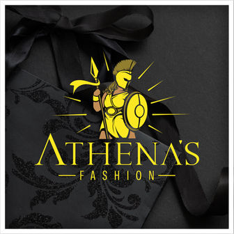 A version of the Greek Goddess Athena standing  above the wordmark "Athena's Fashion" 