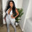 Thumbnail: Gray deep v bodysuit x ruched pants set