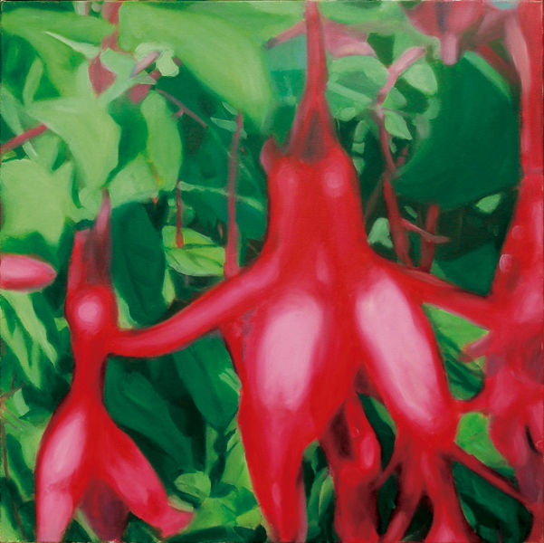 王綺穗 紅鈴花II Fuscia II 油彩、畫布 100x100cm 2004