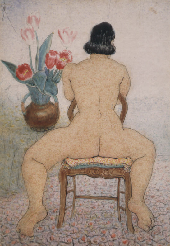 潘玉良 鬱金香與裸女tulipe and naked woman 92x65cm 彩墨 1966