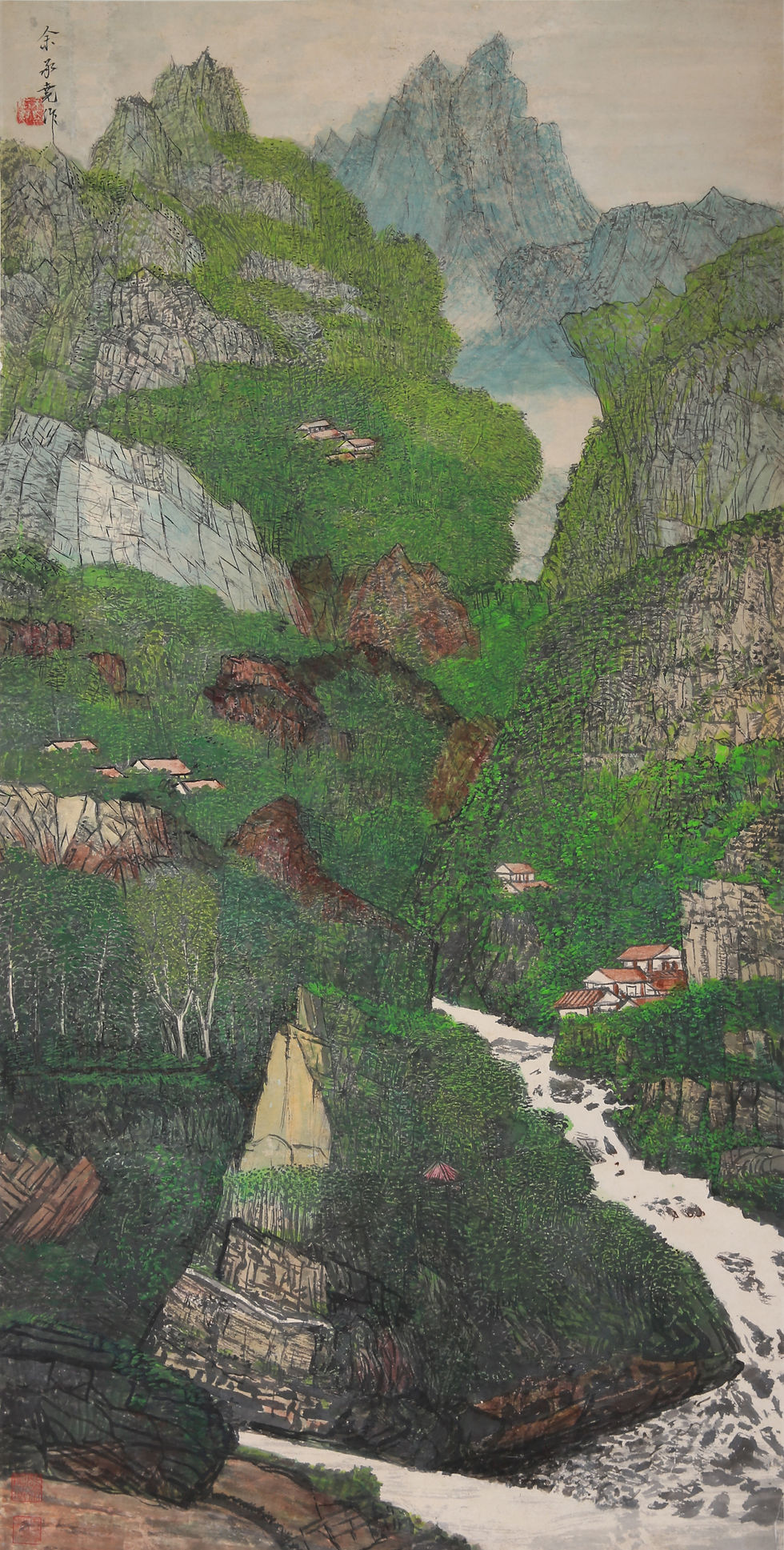山水 彩墨 116.5 x 59.3 cm