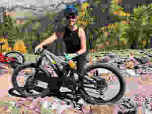 Lyn with mountain eBike. View in background