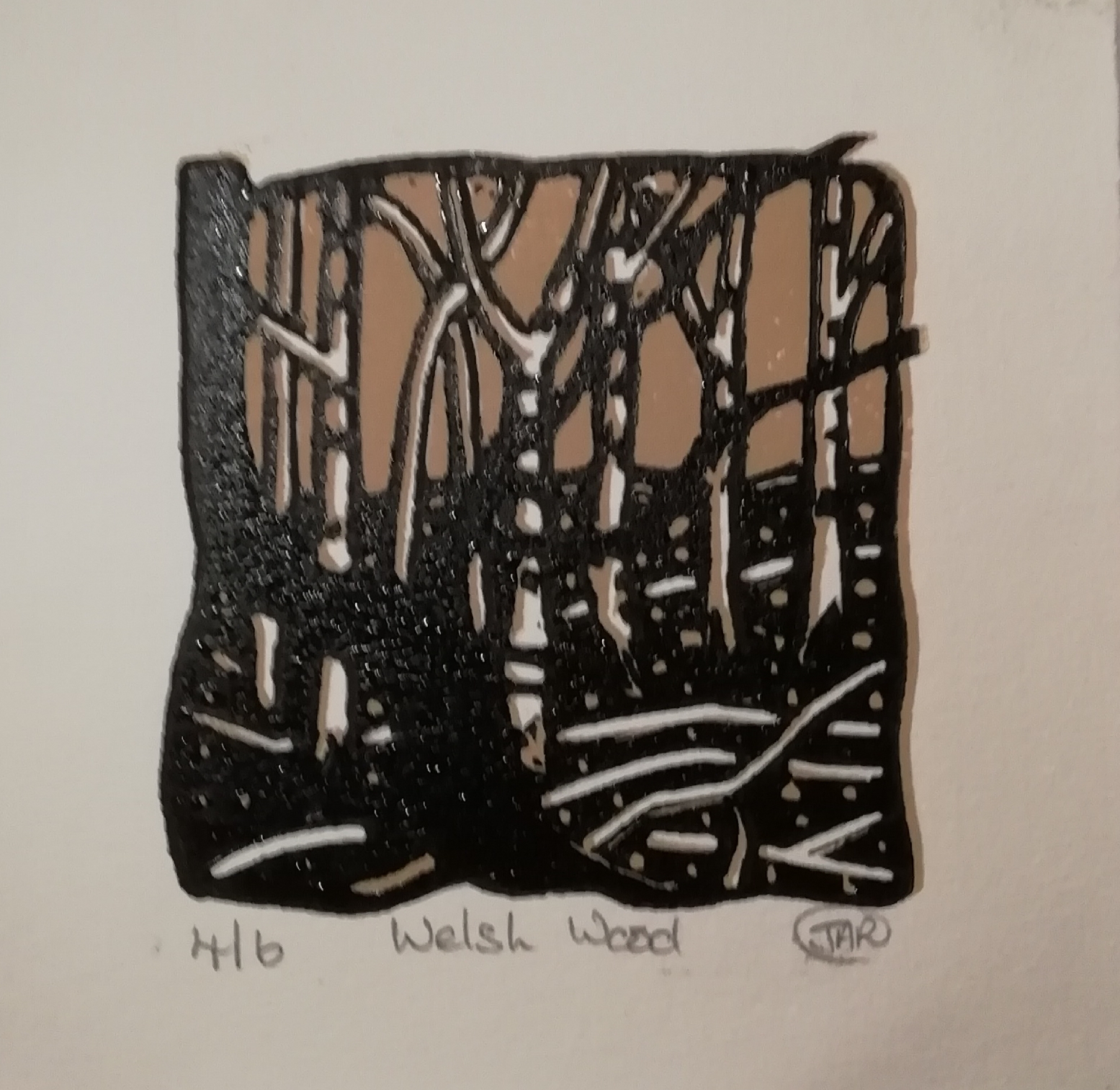 WELSH WOOD reduction lino cut