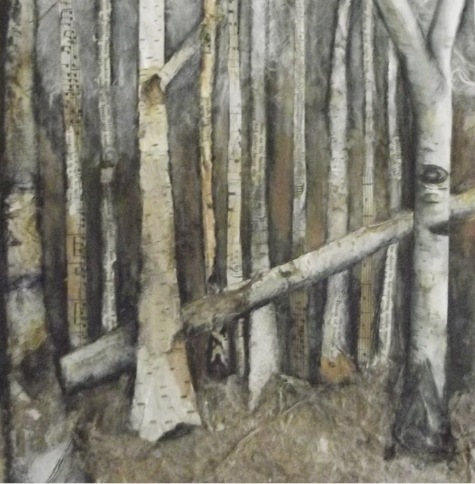 Birchwood melody - mixed media collage