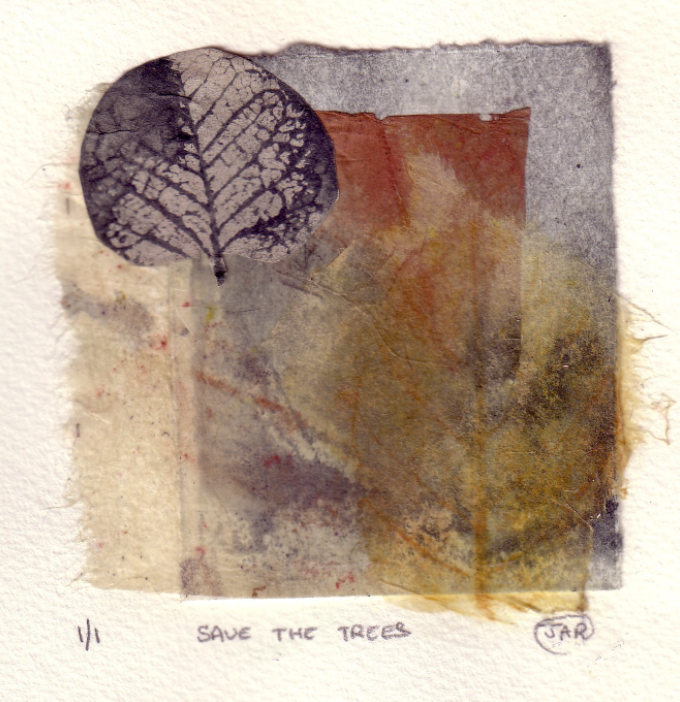 Save the trees - Monoprint & collage