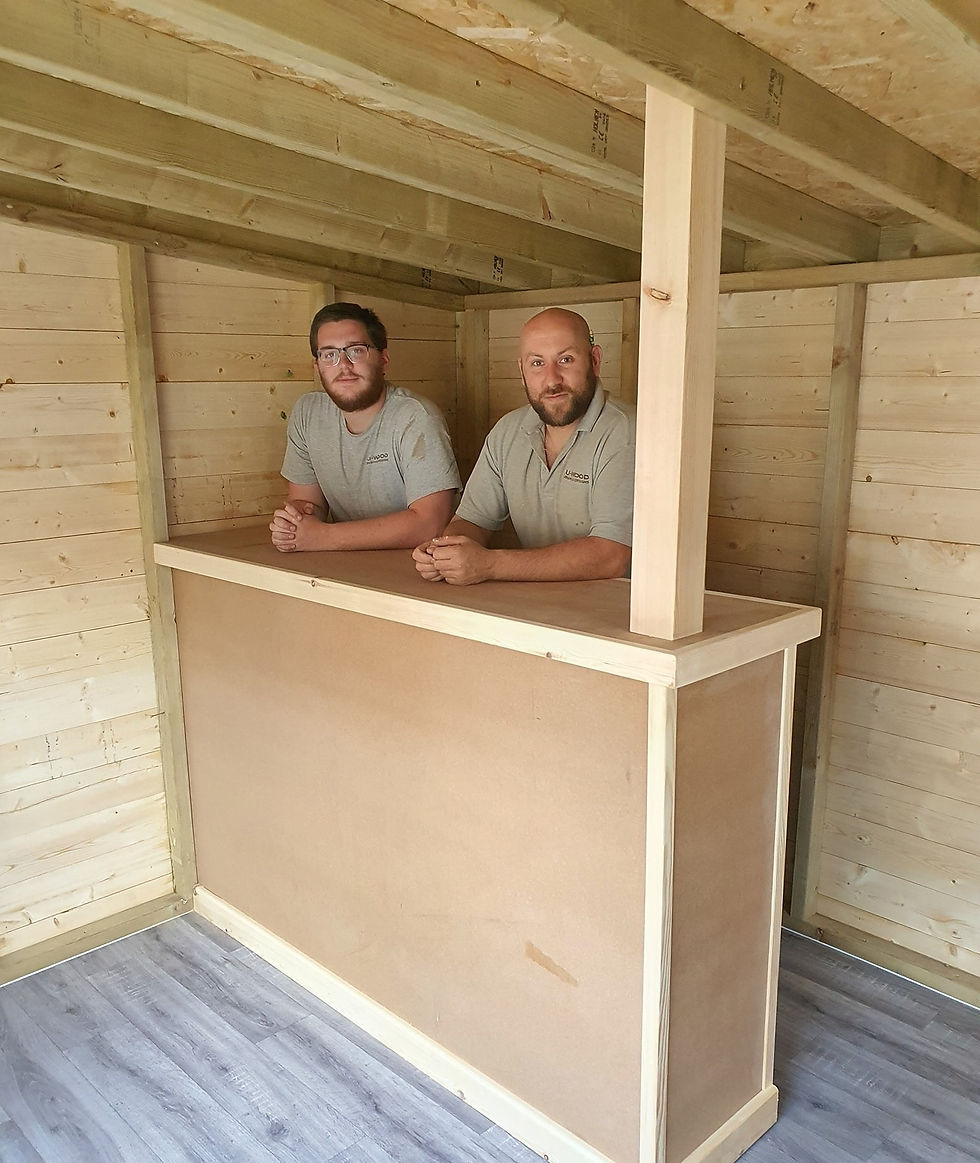U-Wood bespoke designs outdoor bar in progress, built by Kevin at U-wood carpenters in March, Cambridgeshire.