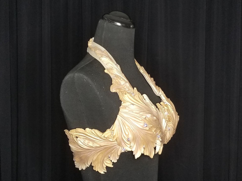 Thumbnail: Luxury gold seaweed mermaid bra top costume rental for swimming in Los Angeles - Siren Allure by LA Mermaid School