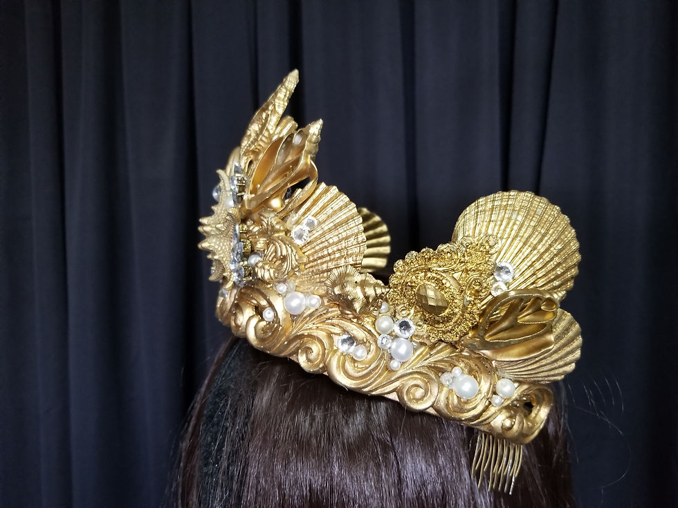 Thumbnail: Luxury editorial fashion gold mermaid crown with starfish - costume rental in Los Angeles