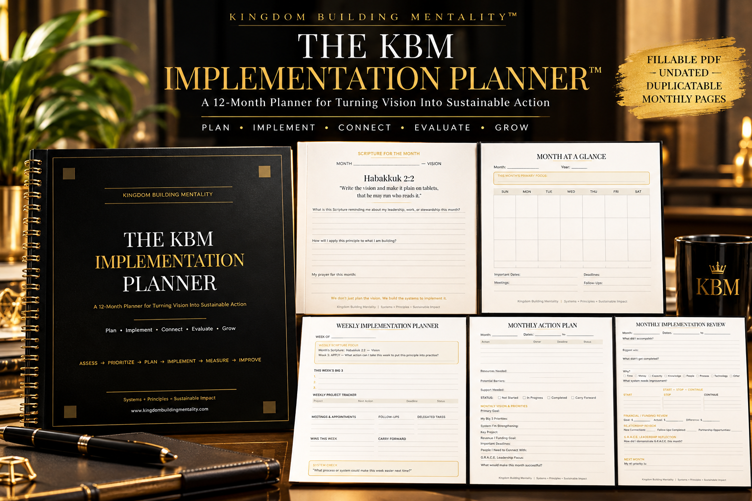 The KBM Implementation Planner™ | 12-Month Fillable Digital Planner