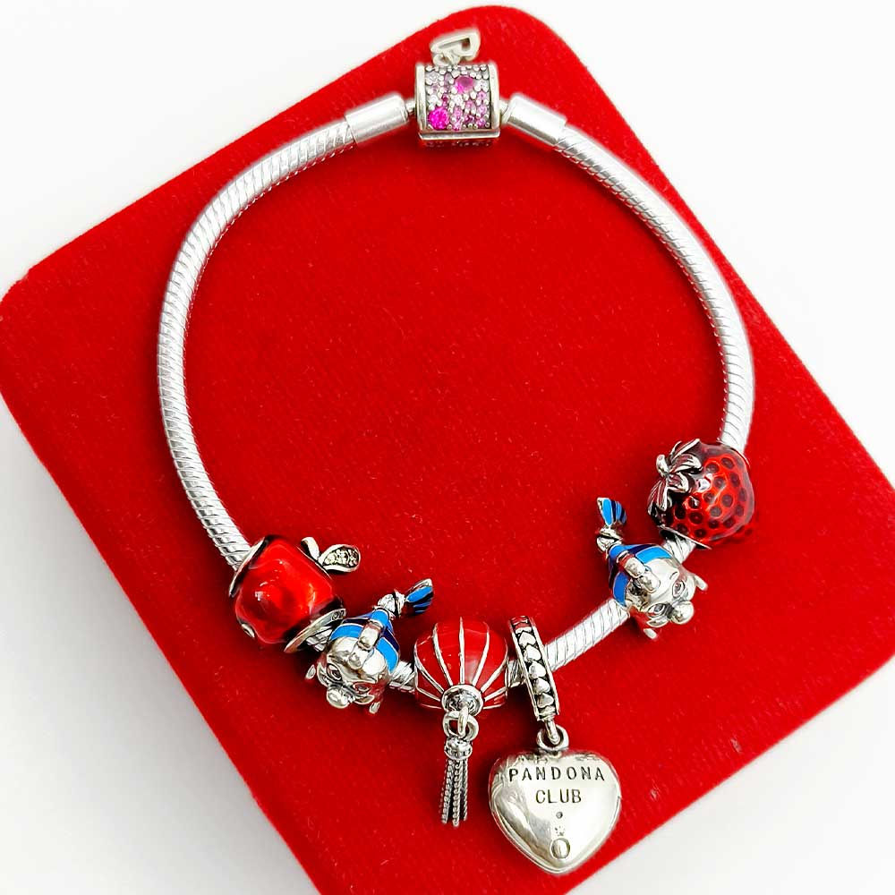 Red Moving Beads Strawberry, Fish, Apple Charm Design Pandora, Gifting
