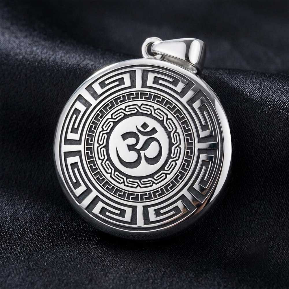 Om Big Round Versace Design Locket for men & women, Pure Silver 925