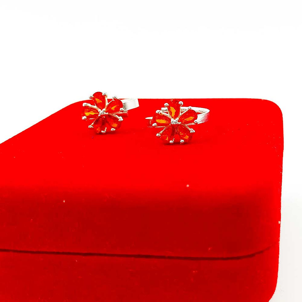 Thumbnail: Floral Patten Orange Stone Fancy Women Toe Ring Silver Bichiya, Shubh Jewellers