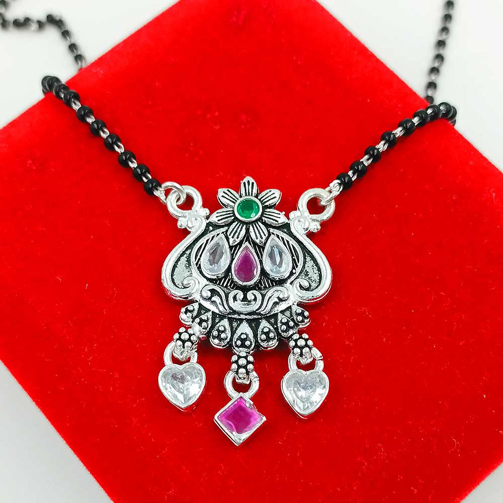Cut Stone Rajasthani Style Fancy Floral Pattern Pure Silver 925 Mangalsutra