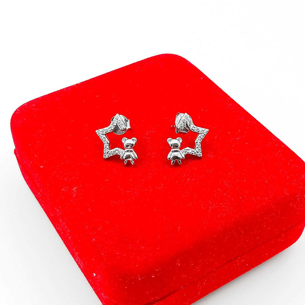 Thumbnail: Star Teddy Bear Design Cut Stone Pure Silver Earring for Girls
