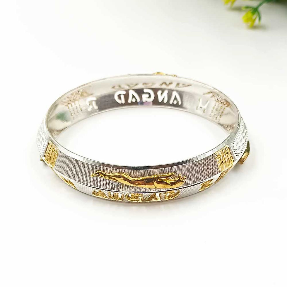 Thumbnail: Fancy Design Premium Panther Customised Gold Rodium Pure Silver 999 Kada, 50 gms