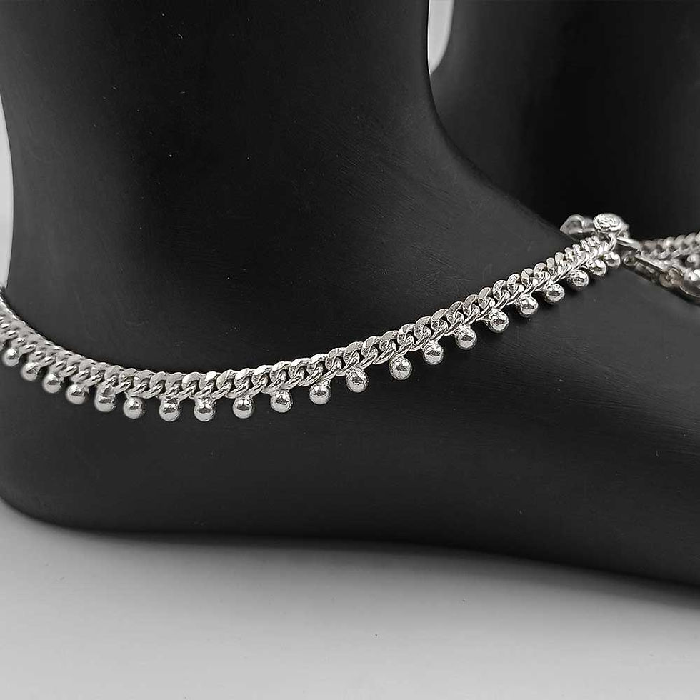 Thumbnail: Regular Wear Light Weight Dhaal Pattern Curb Silver Design Payal for women, Gift