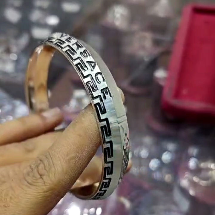 Black Radium Versace Engraving Silver kada for men and women, Shubh Jewellers