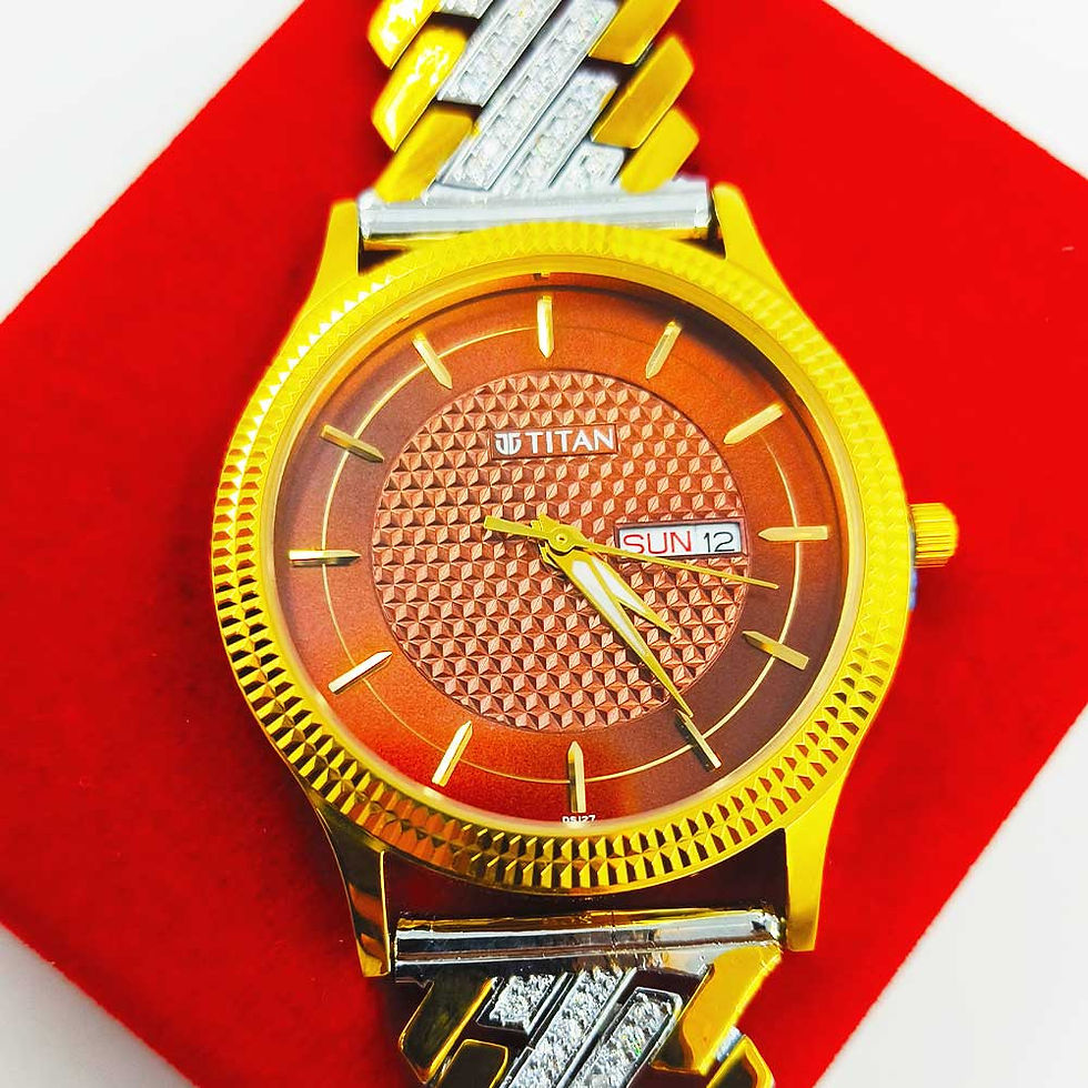 Thumbnail: Red Dial Gold Polish Original Titan Dial Design Pure Silver Watch for men