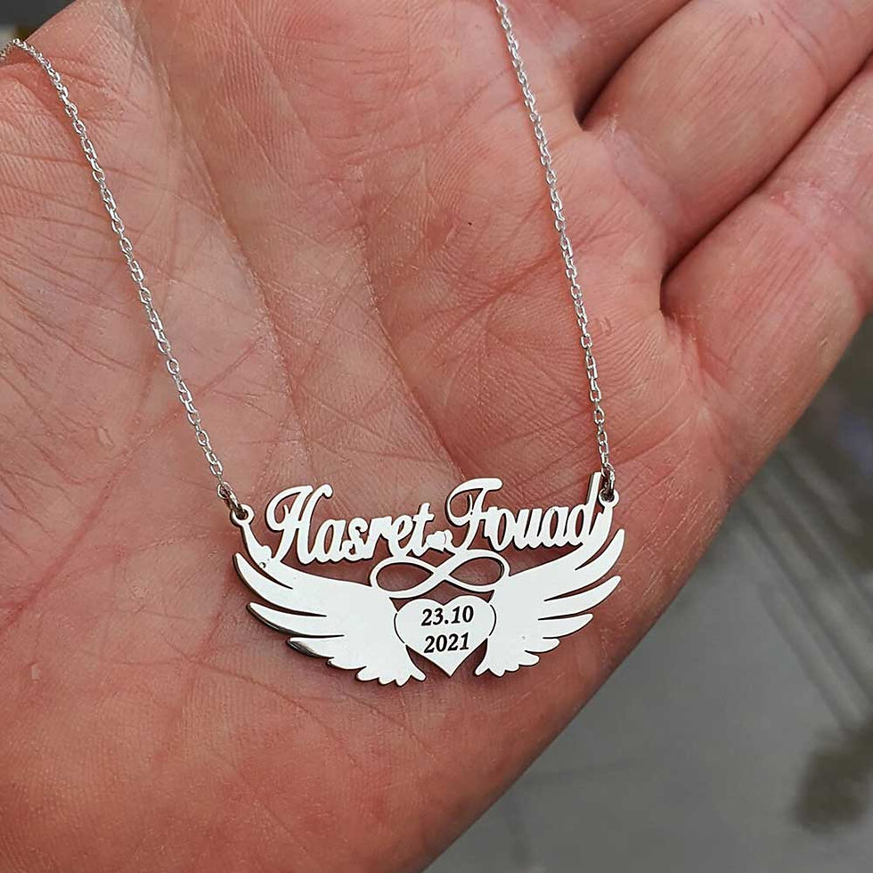 Wings Design with Couple Names Silver Pendant