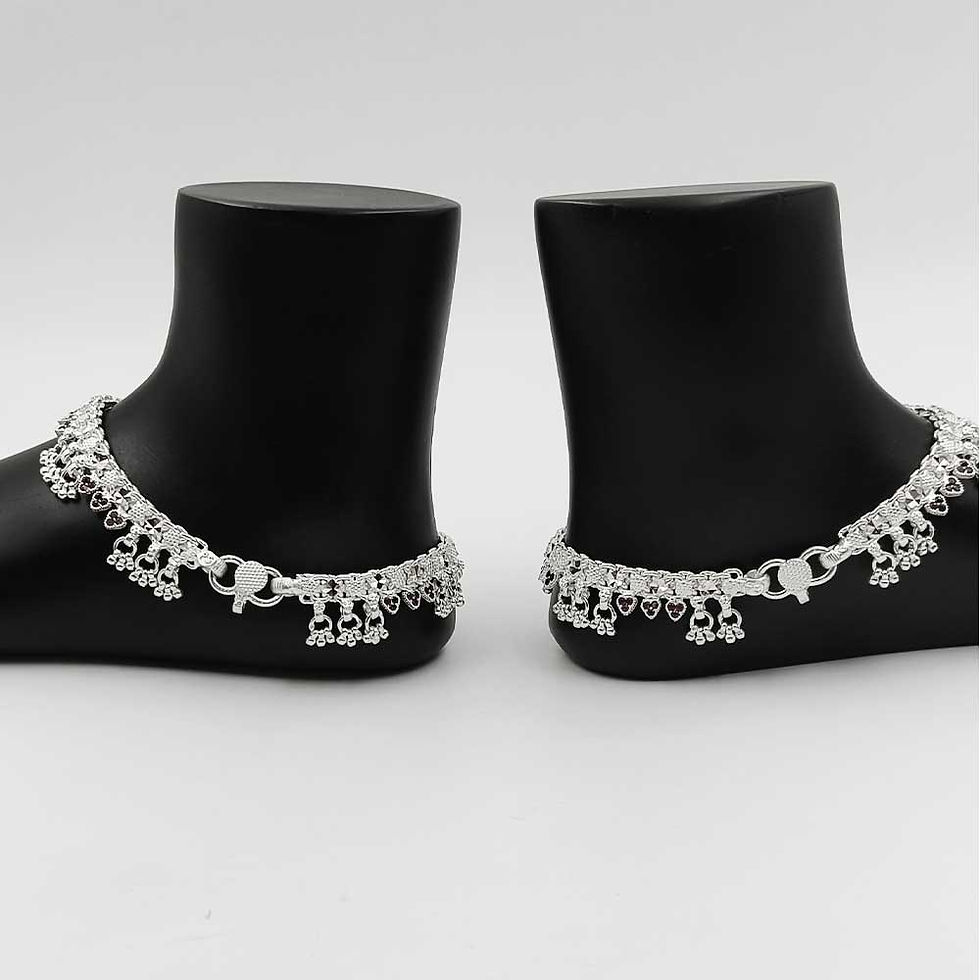 Silver Fancy Stone Multi color Silver Payal for Women, Shubh Jewellers