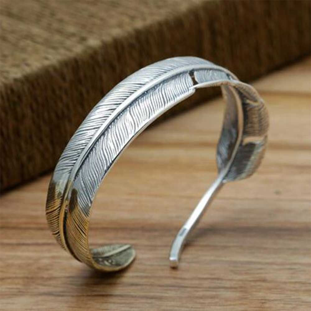 Adjustable Feather Design Pure Silver 925 Kada for Men and Women