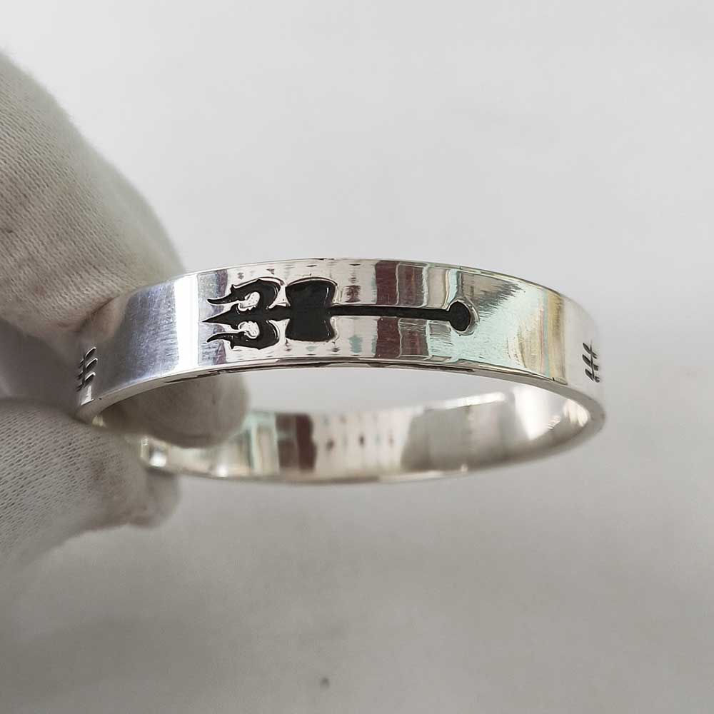 Engraved Trishul or Mahadev Pure Silver Kada for Men 30 gm