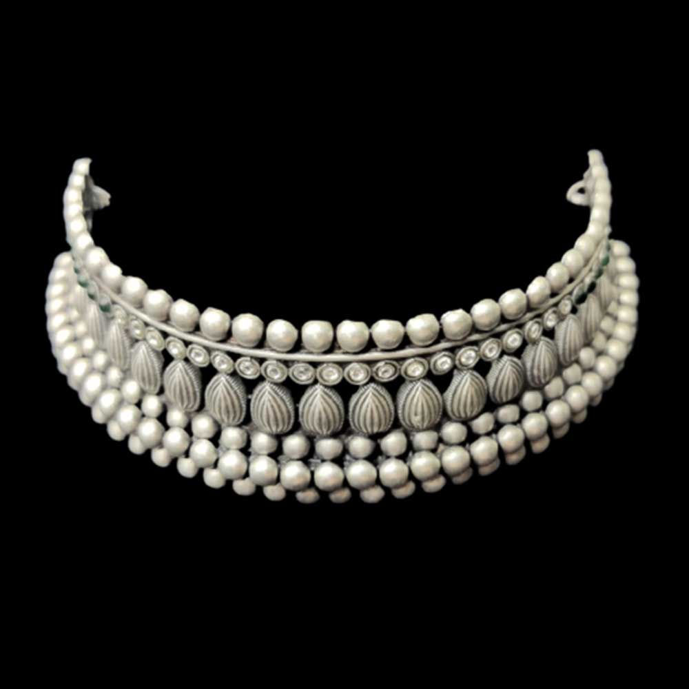 Ship round Silver Moti design Pure Silver Necklace set, Gifting for wife