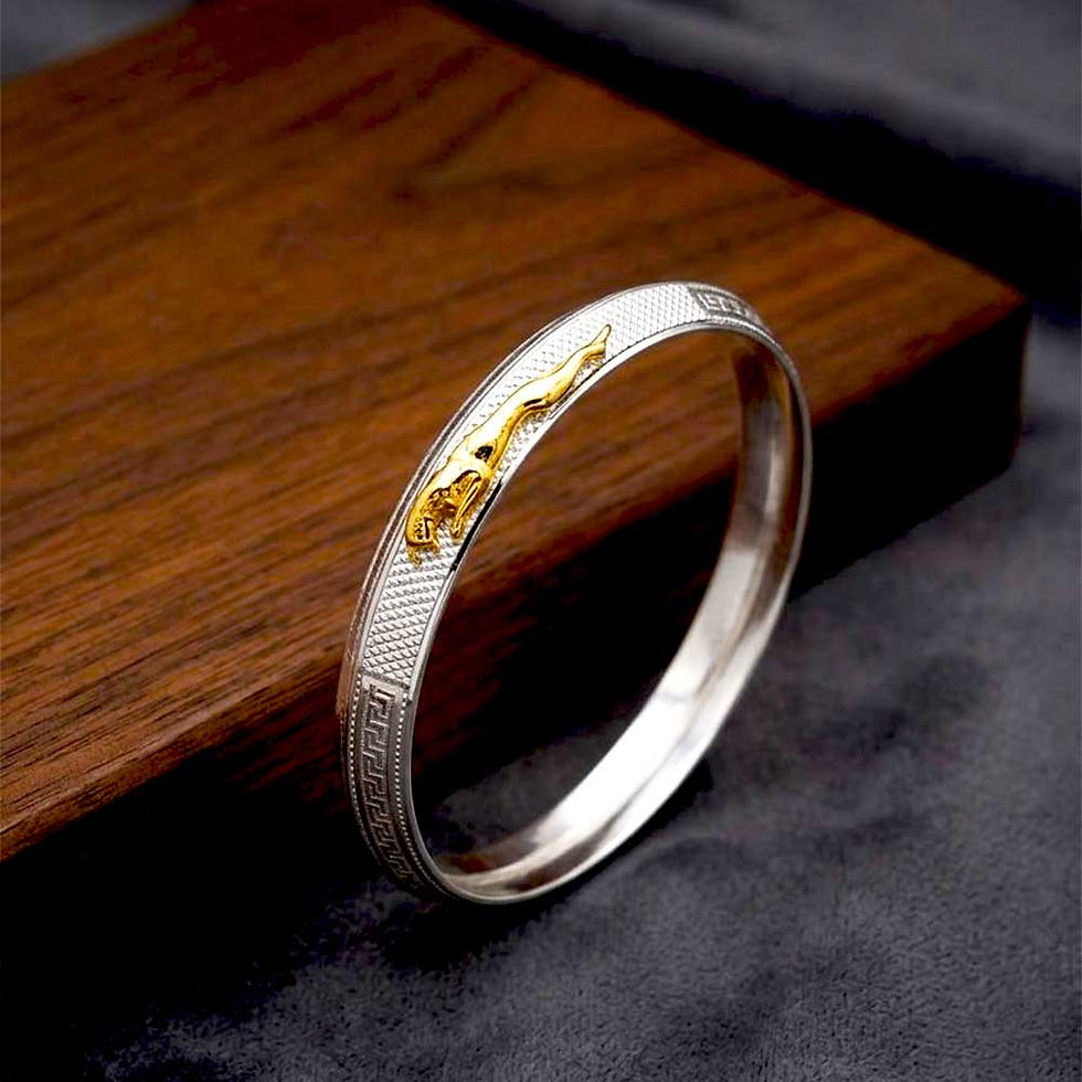 Double Design V-Shape Kada Pattern With Panther Logo 999 Silver Kada 50 gm