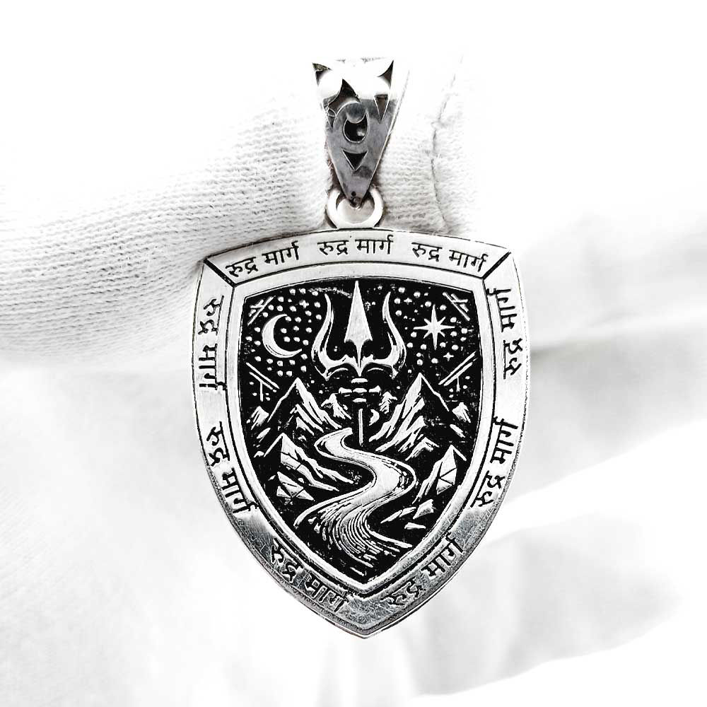 Trishul Design Mountain Picture Pure Silver 925 Custom Pendant - Rudra Marg