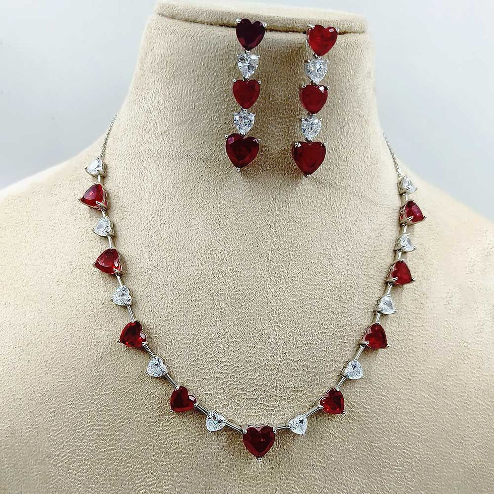 Red Stone Heart Design Fancy Pure Silver Necklace Set for women 925 Hallmark