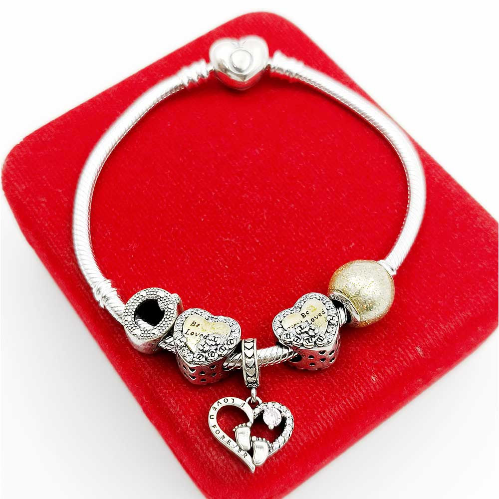 Small Baby Foot Heart Desgn Golden Charms Pandora for Women, Shubh Jewellers