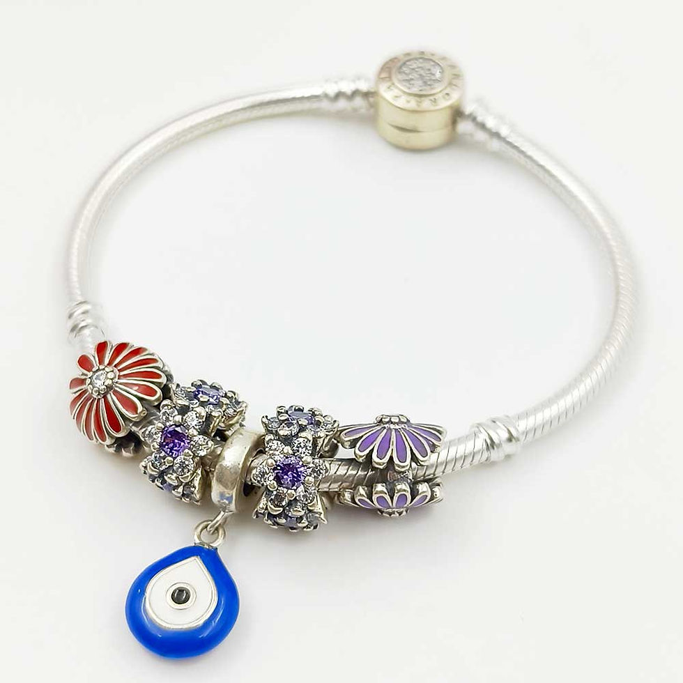 Thumbnail: Evil Eye Design Flower Enamel Moving Silver Pandora for women, Shubh Jewellers
