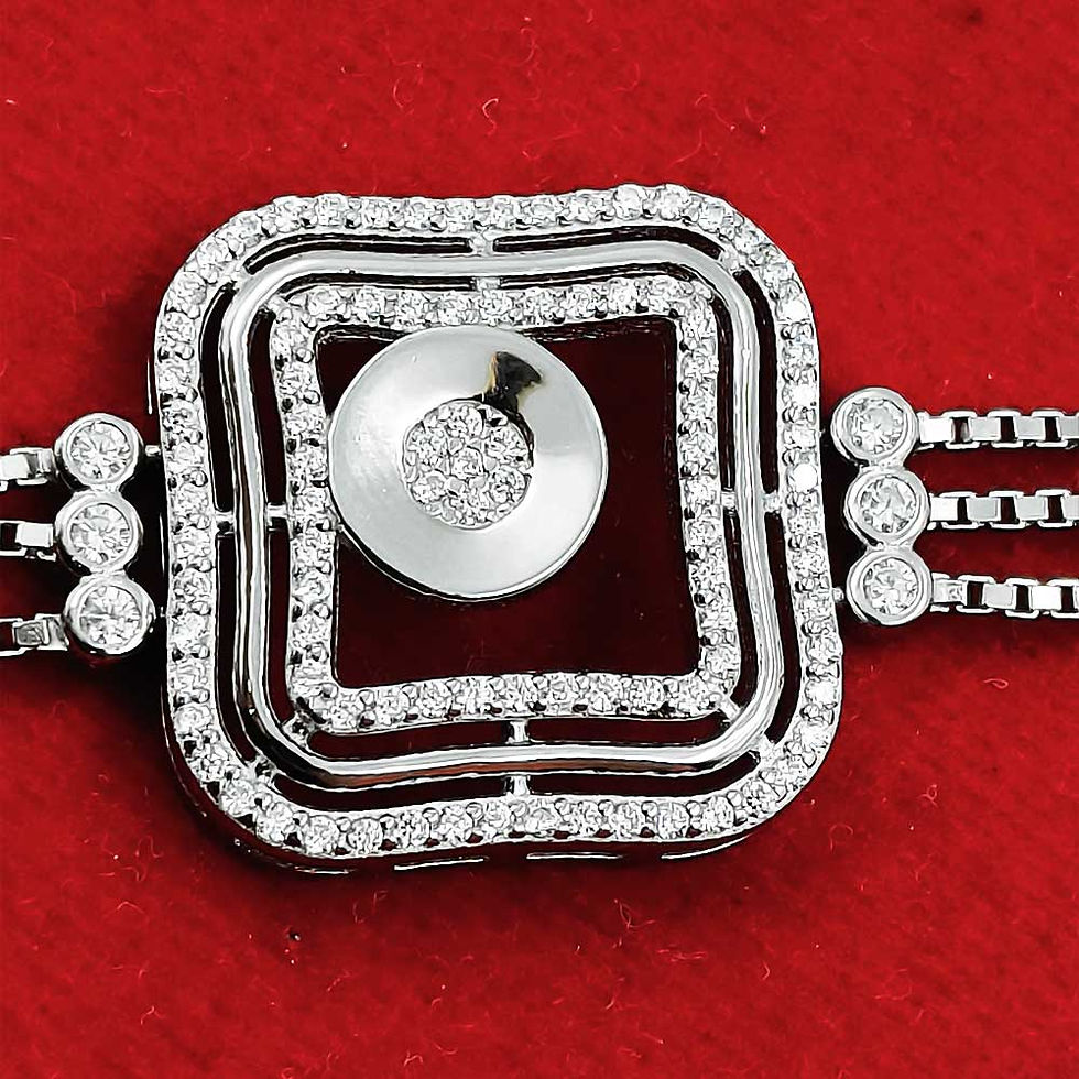 Thumbnail: Square-Design-CZ-Bunch-3-Line-Silver-Bracelet-for-Women