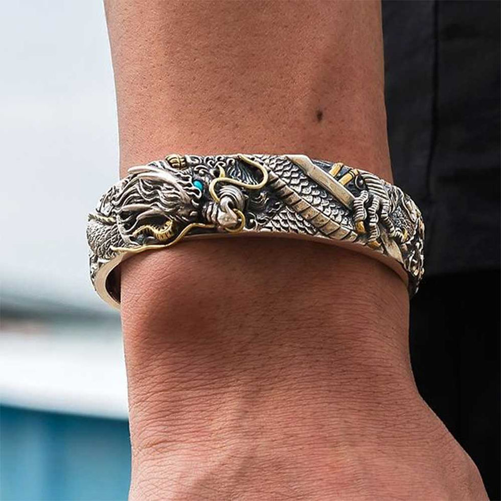 Dragon Desgn Casting Pure Silver Kada for Men